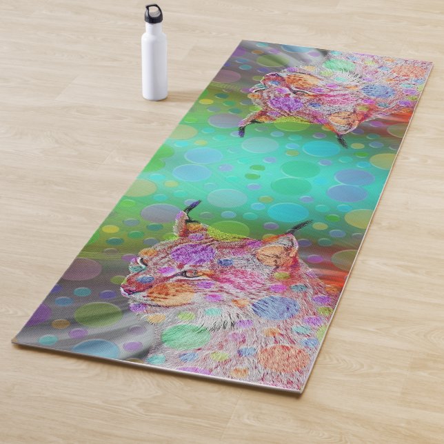 Smiling, colorful lynx - abstract yoga mat (In Situ)