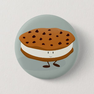 Smiling cookie and ice cream sandwich pinback button