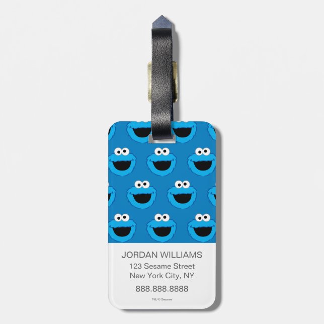 Smiling Cookie Monster Pattern Luggage Tag (Back Vertical)
