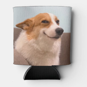 Smiling Corgi Meme Double Sided Black Can Cooler
