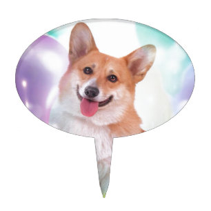 Smiling Corgi with Balloons Cake Topper
