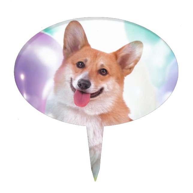 Smiling Corgi with Balloons Cake Topper (Front)