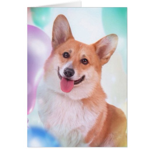 Smiling Corgi with Balloons Cards (Front)