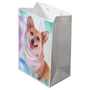 Smiling Corgi with Balloons Medium Gift Bag