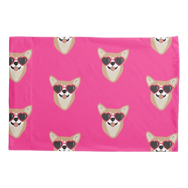 Smiling Corgi With Sunglasses Pink Pillow Case (Back)