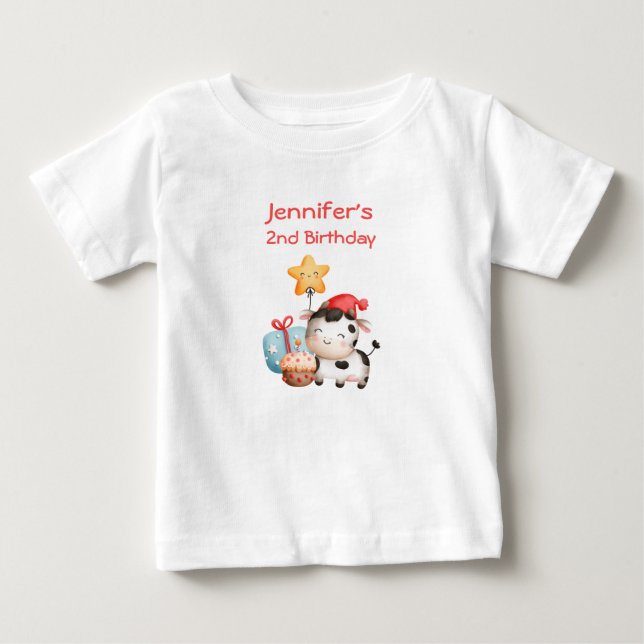 Smiling Cow Cute Adorable Birthday Baby T-Shirt (Front)