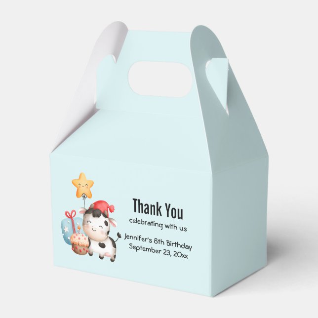 Smiling Cow Cute Adorable Birthday Favor Boxes (Front Side)
