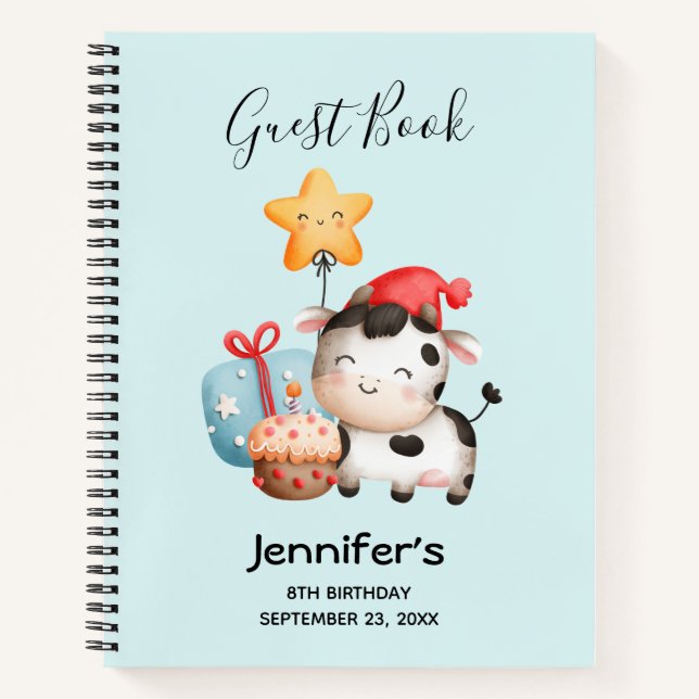 Smiling Cow Cute Adorable Birthday Guestbook Notebook (Front)