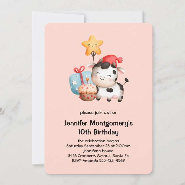 Smiling Cow Cute Adorable Birthday Invitation (Front)