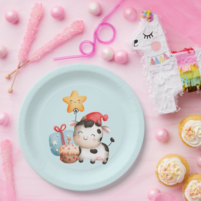 Smiling Cow Cute Adorable Birthday Paper Plates (Party)