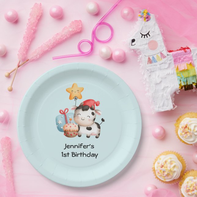 Smiling Cow Cute Adorable Birthday Paper Plates (Party)