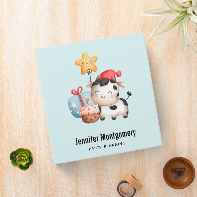 Smiling Cow Cute Adorable Birthday Party Planning 3 Ring Binder (In Situ)