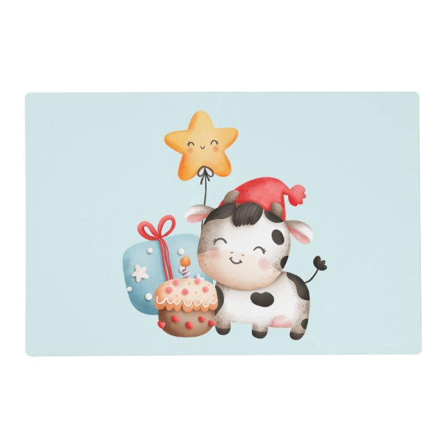 Smiling Cow Cute Adorable Birthday Placemat (Back)