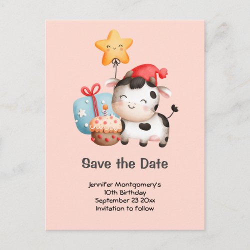 Smiling Cow Cute Adorable Birthday Save the Date Invitation Postcard