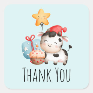 Smiling Cow Cute Adorable Birthday Square Sticker