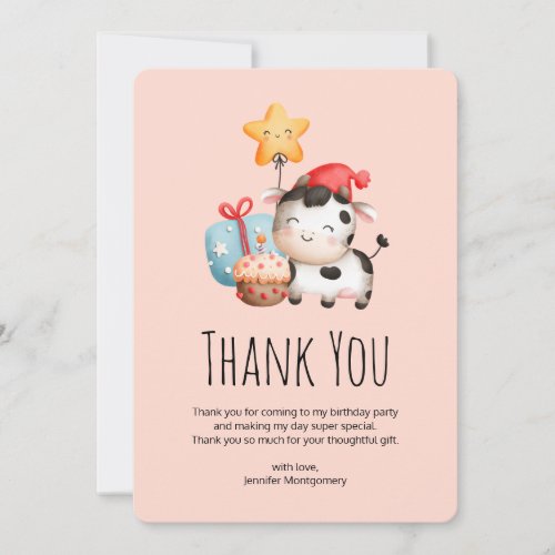 Smiling Cow Cute Adorable Birthday Thank You Card