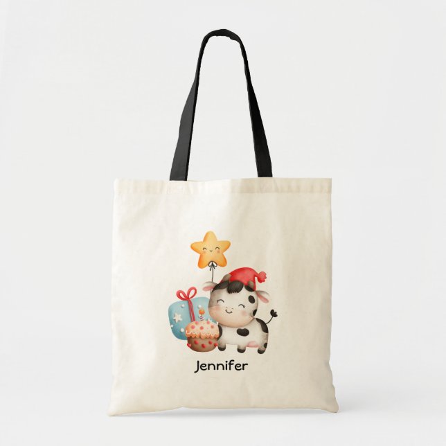 Smiling Cow Cute Adorable Birthday Theme Tote Bag (Front)