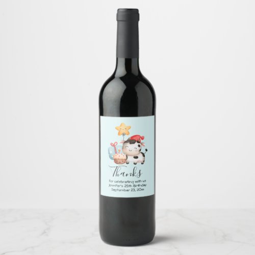 Smiling Cow Cute Adorable Birthday Wine Label