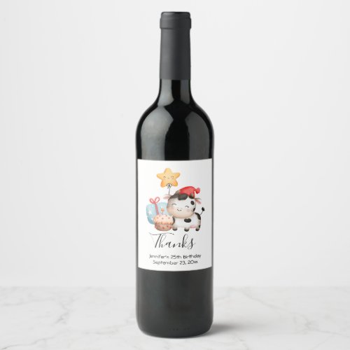 Smiling Cow Cute Adorable Birthday Wine Label