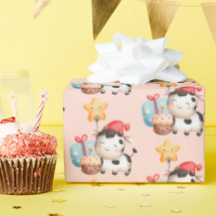Smiling Cow Cute Adorable Birthday Wrapping Paper