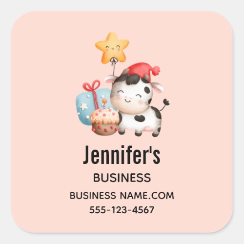 Smiling Cow Cute Adorable Party Business Square Sticker