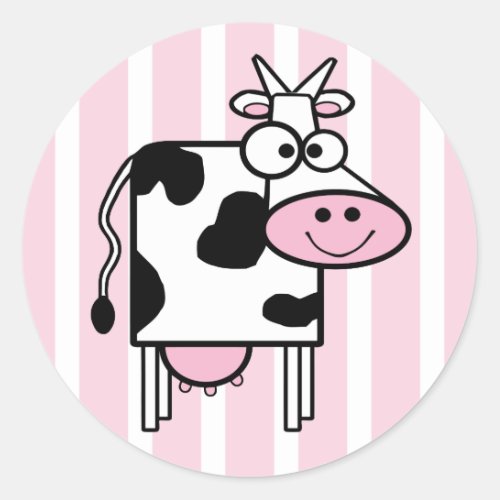 Smiling Cow Girly Animal Print Classic Round Sticker