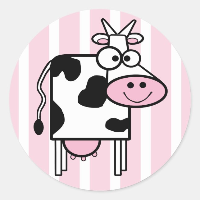 Smiling Cow Girly Animal Print Classic Round Sticker (Front)