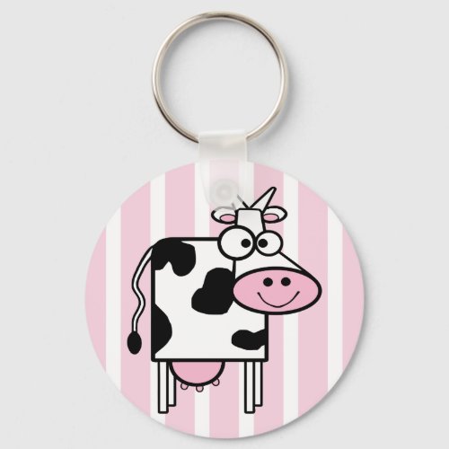 Smiling Cow Girly Animal Print Keychain