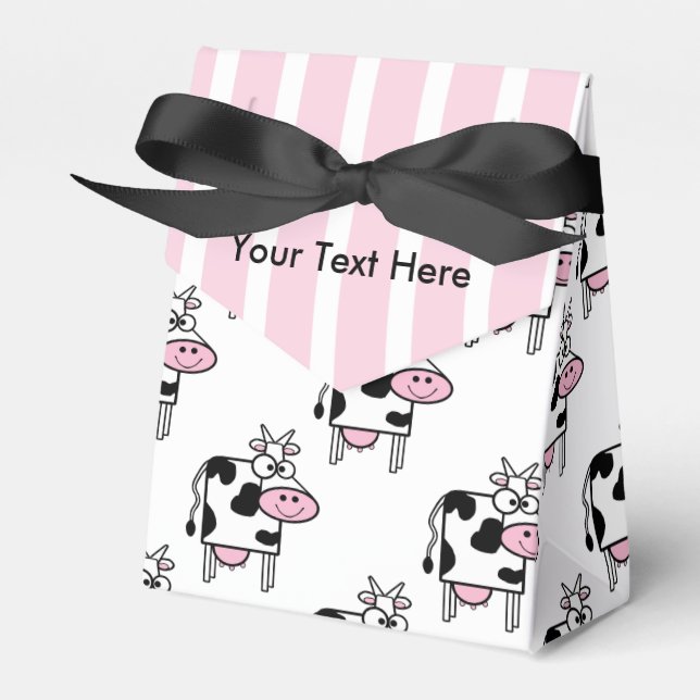 Smiling Cow Girly Animal Print Personalized Favor Boxes (Front Side)