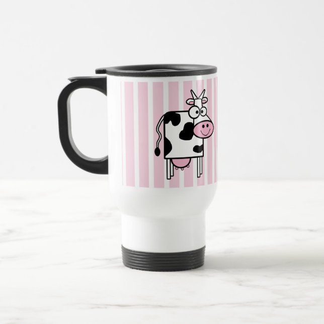 Smiling Cow Girly Animal Print Travel Mug (Left)