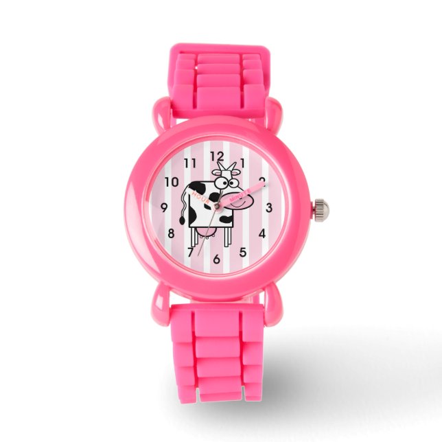 Smiling Cow Girly Animal Print Watch (Front)