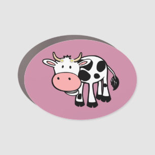 Smiling Cow with Daisies Car Magnet