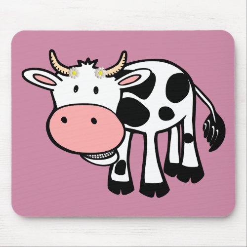 Smiling Cow with Daisies Mouse Pad