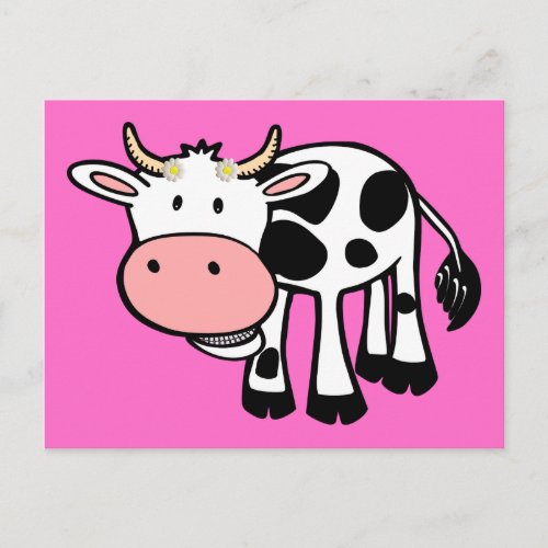 Smiling Cow with Daisies Postcard
