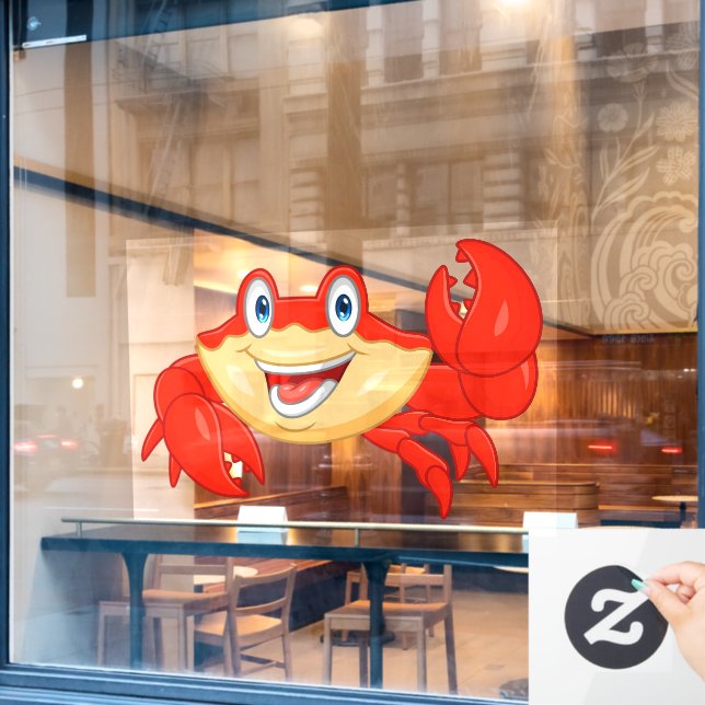 Smiling Crab Seafood Restaurant Cartoon Character Window Cling (Cafe Window)