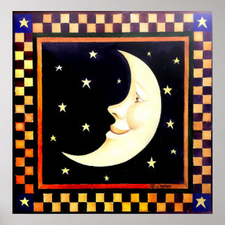 Smiling Crescent Moon Poster