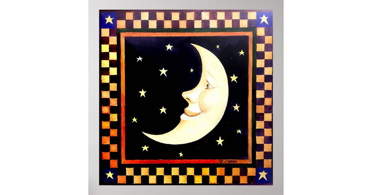 Smiling Crescent Moon Poster Zazzle Com
