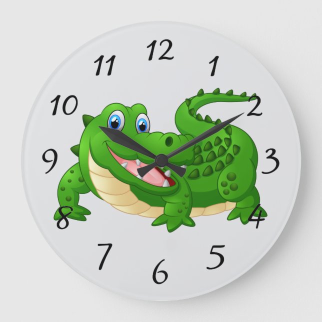 Smiling Crocodile Cartoon round clock (Front)