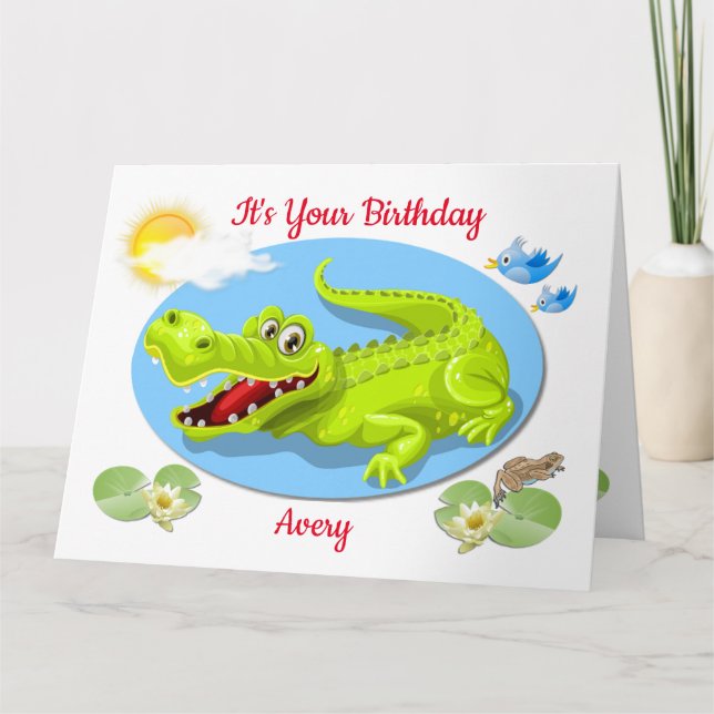 Smiling Crocodile child's age birthday card (Front)