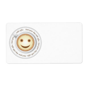 Smiling cup of coffee label