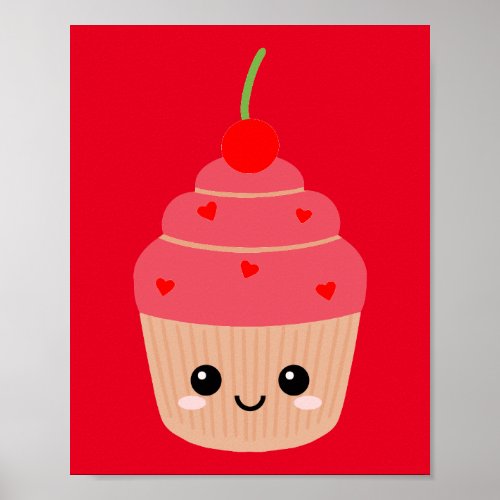 Smiling Cupcake Print Sweet Room Decor Cute Poster