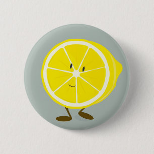 Smiling cut lemon pinback button