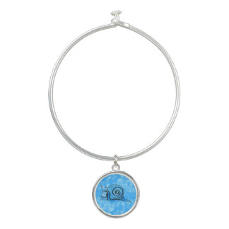 Smiling Cute Blue Snail Black Outlined shell Bangle Bracelet