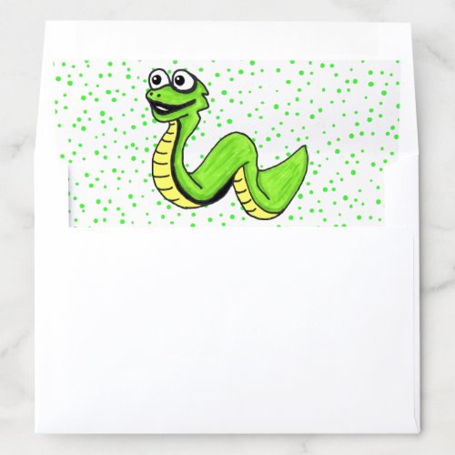 Smiling Cute Cartoon Bright Green Snake Polka Dots Envelope Liner