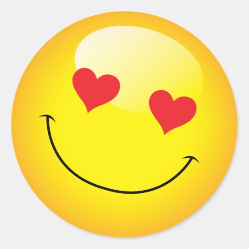 Smiling Cute Emoji Emoticon Love Heart Eyes Classic Round Sticker