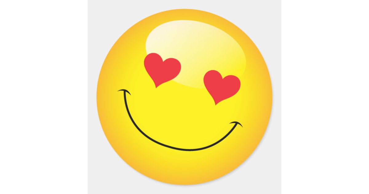 Smiling Cute Emoji Emoticon Love Heart Eyes Classic Round Sticker ...