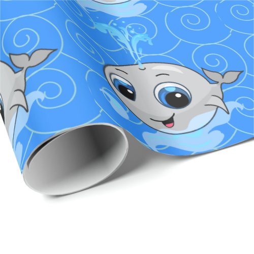 Smiling cute funny baby whale wrapping paper