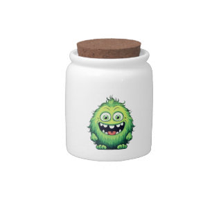 Smiling Cute Green Monster Cartoon Candy Jar