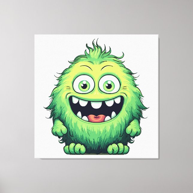 Smiling Cute Green Monster Cartoon Canvas Print (Front)
