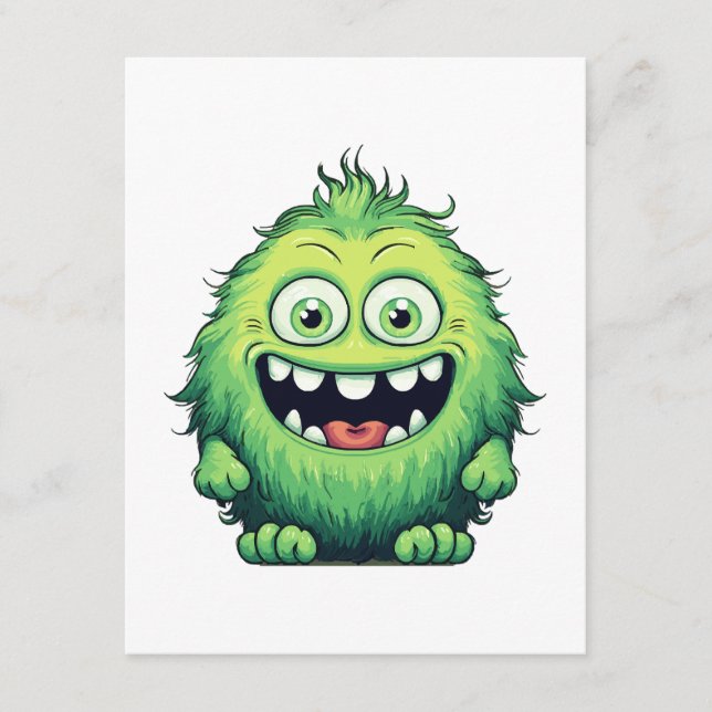 Smiling Cute Green Monster Cartoon Enclosure Card (Front)
